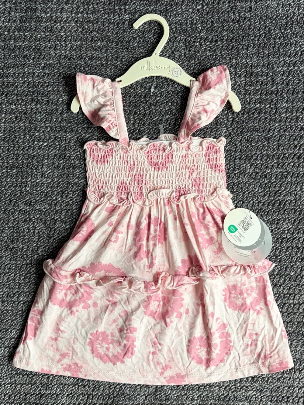Milkberry Girls 18M Pink Tie Dye Dress - NWT Bamboo Casual Smocked Ruffle Dress